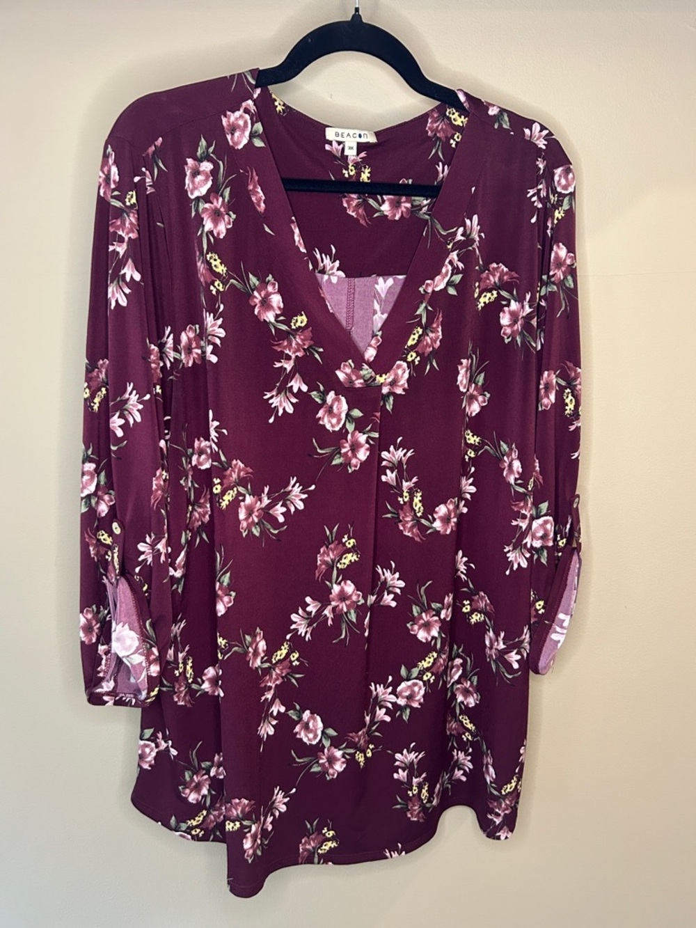 Beacon Burgundy Floral V-Neck Blouse